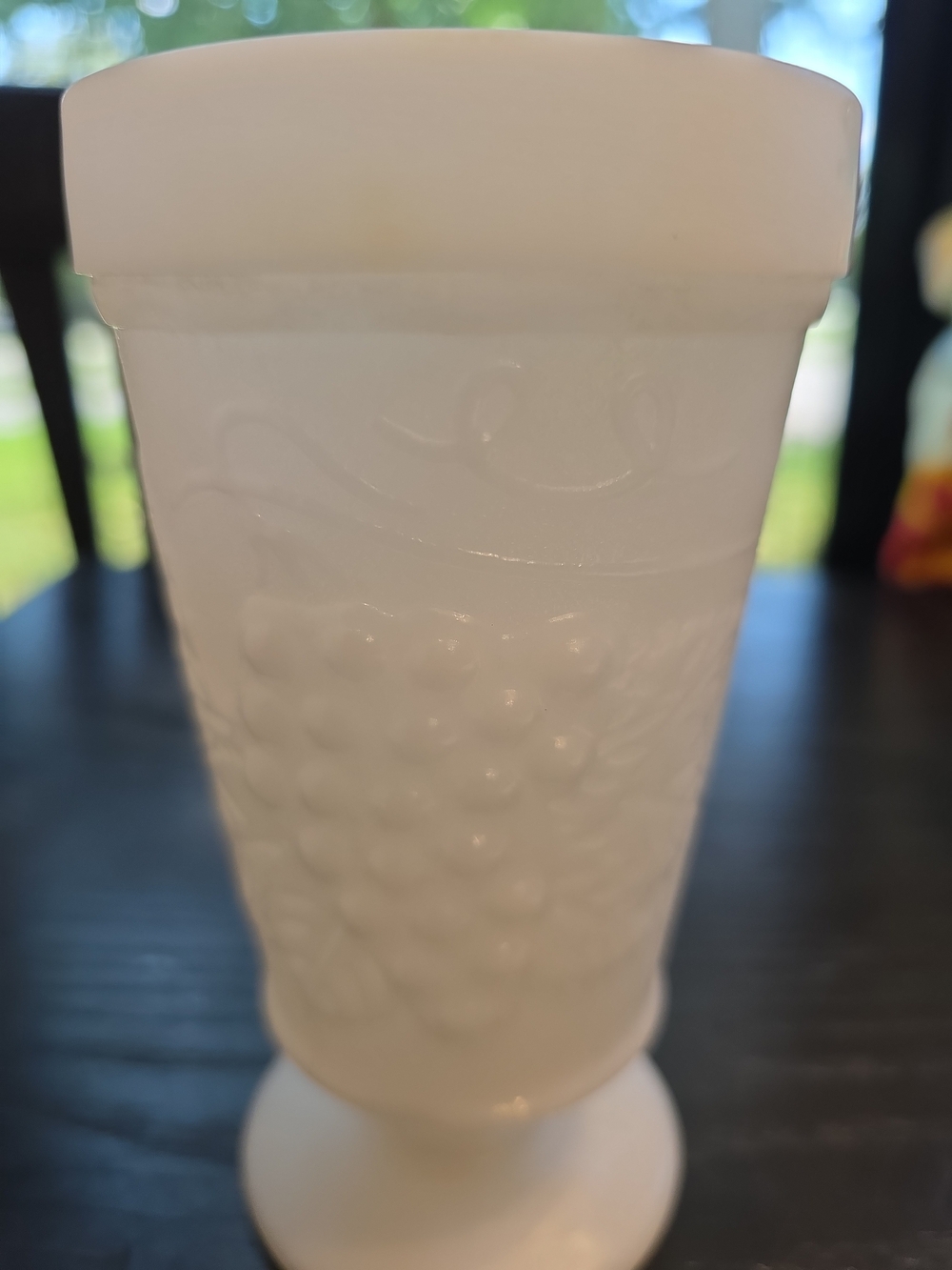 Anchor Hocking Milk Glass Goblet with Grape Motif - White